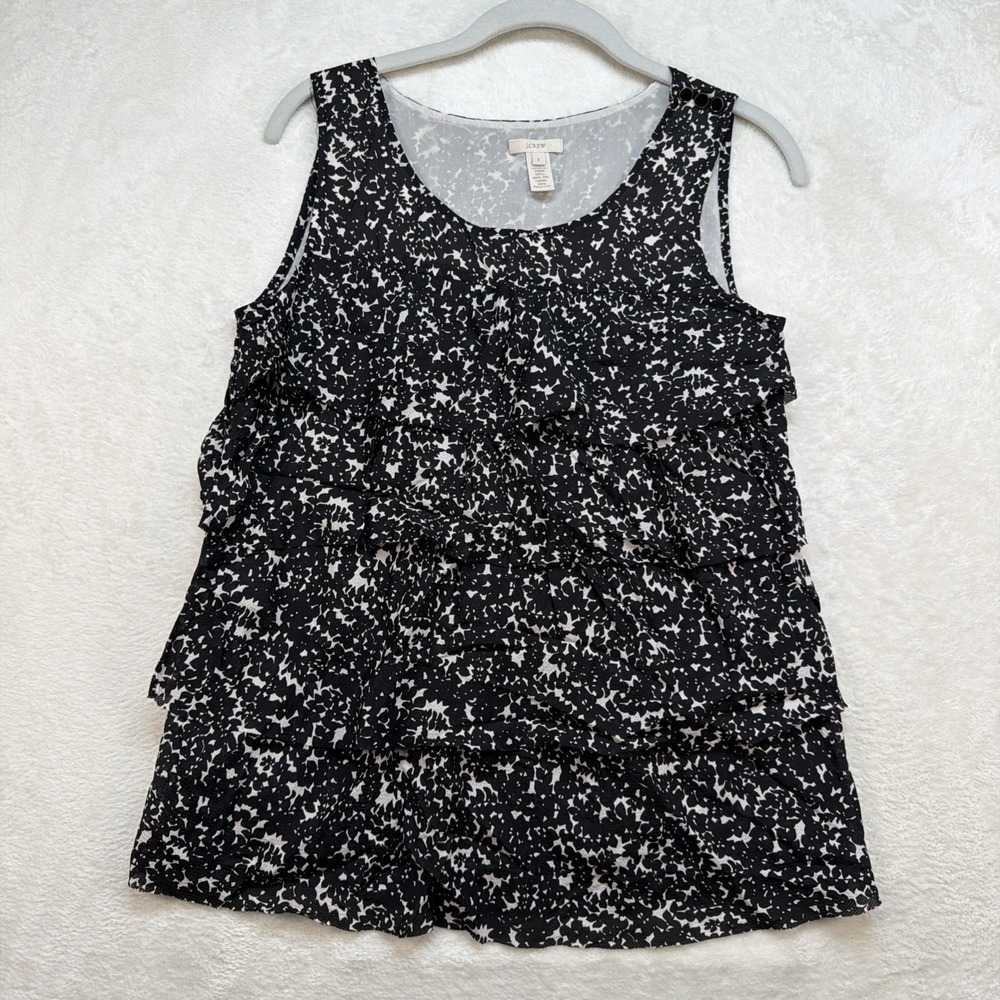 J.Crew Silk Tiered Ruffle Tank Top Women's Black Sleeveless Blouse 2 Career‎